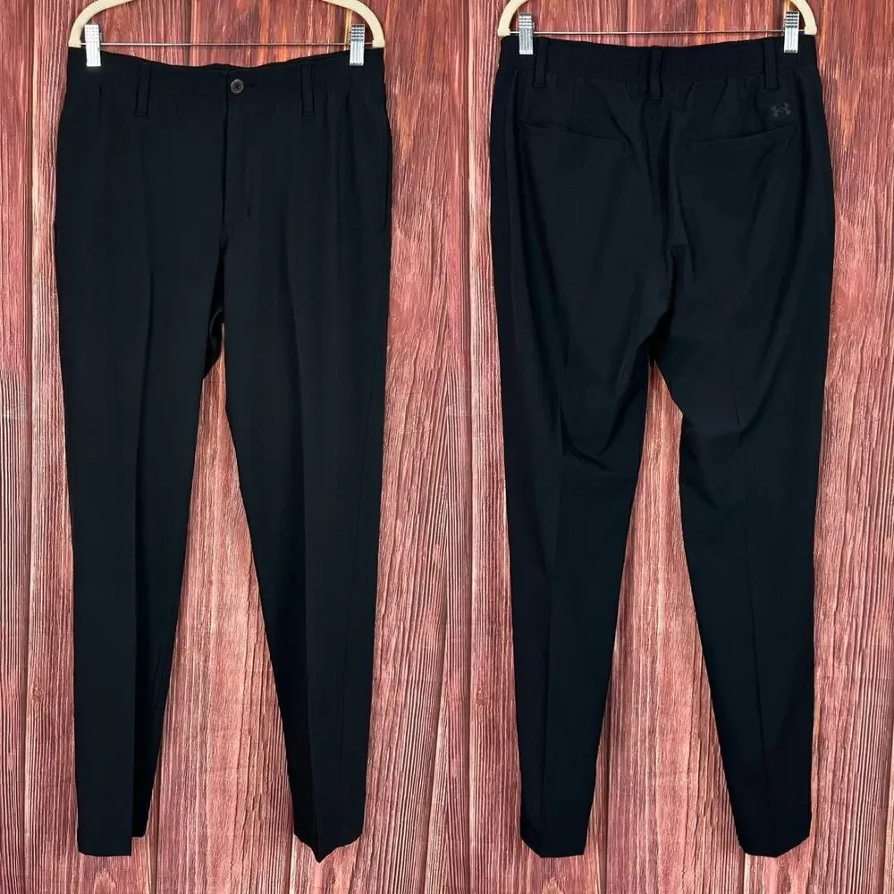 Under Armour Black Pants Golf Stretch Waist Tapered Leg Mens Size 34 x 32 in
